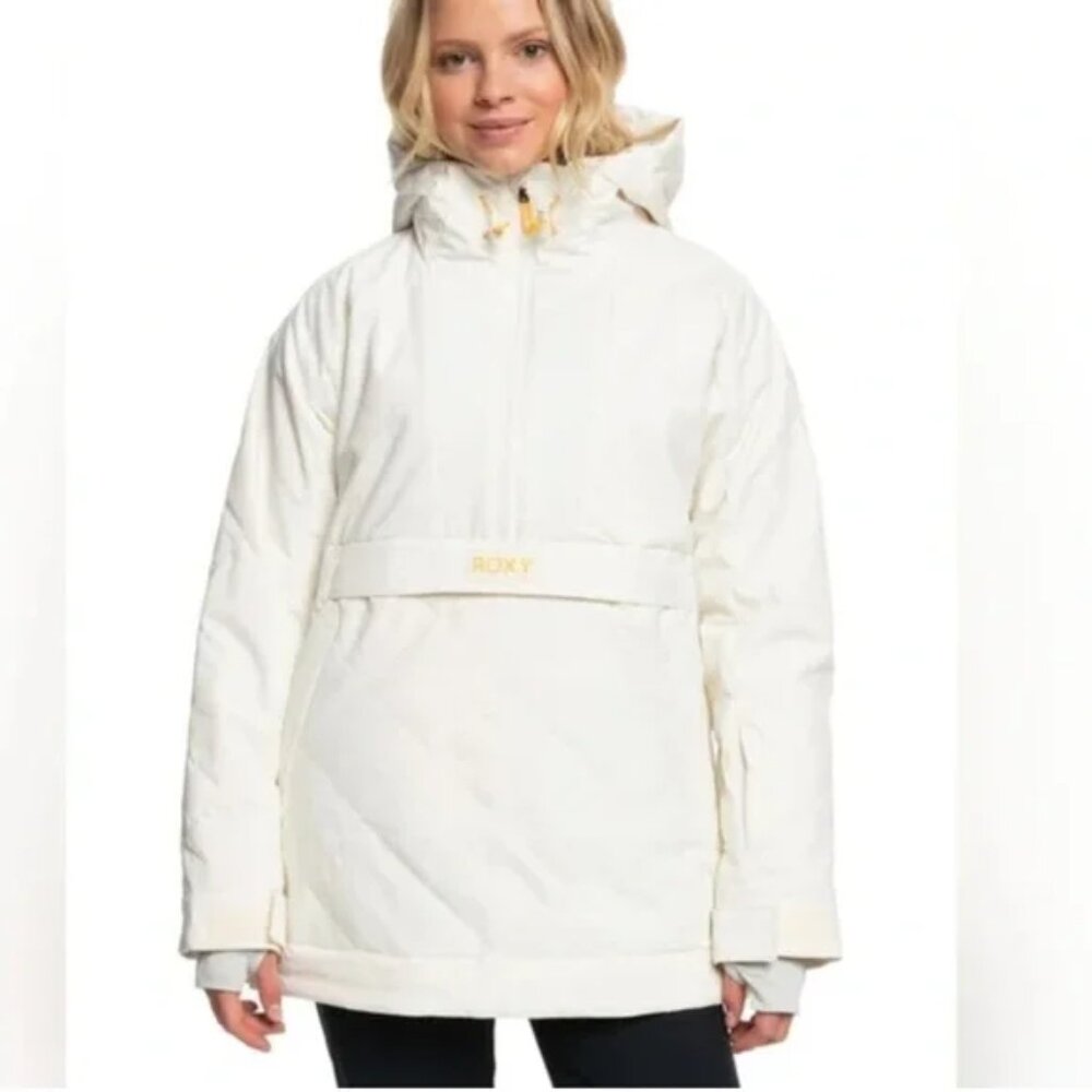 Roxy Women's Ski Snow Jacket in Off-White with Yellow Accents